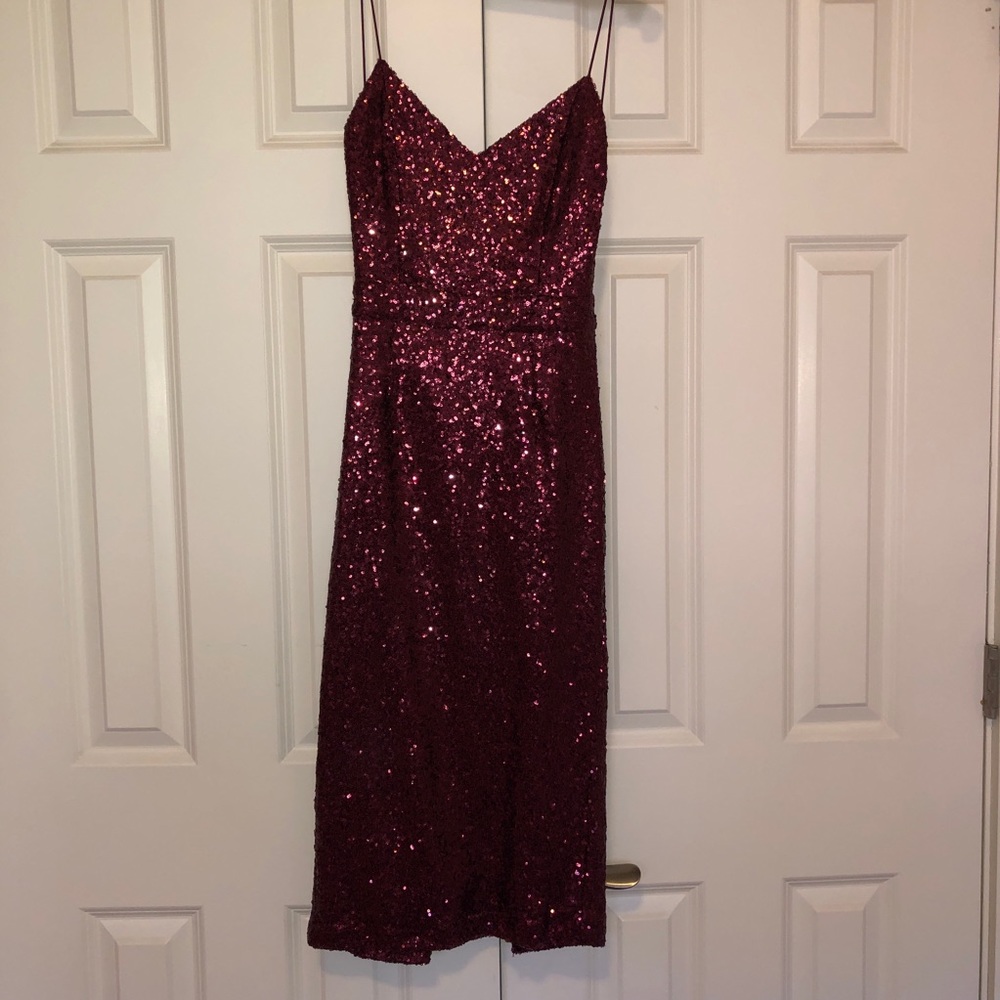 Backless red sequined party dress, size Small.